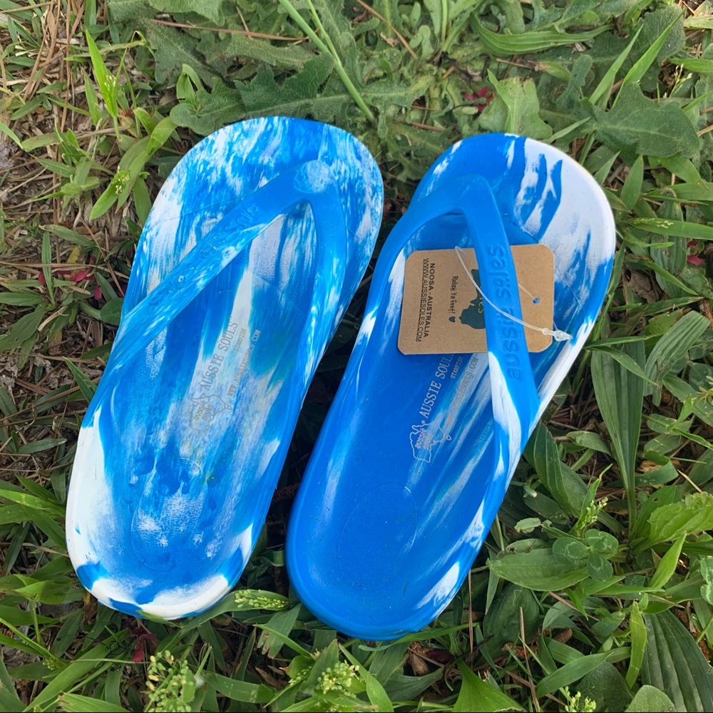 Aussie Soles Blue and White Starfish Flip Flops